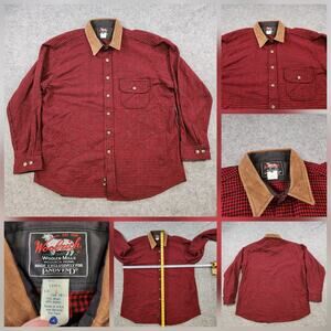 VTG Woolrich‎ X Lands End Shirt Mens Large Wool Flannel Buffalo Red Black Plaid